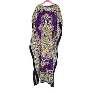 Long Oversized Purple Beaded Boho Kaftan Free Size Paisley Floral Flowey